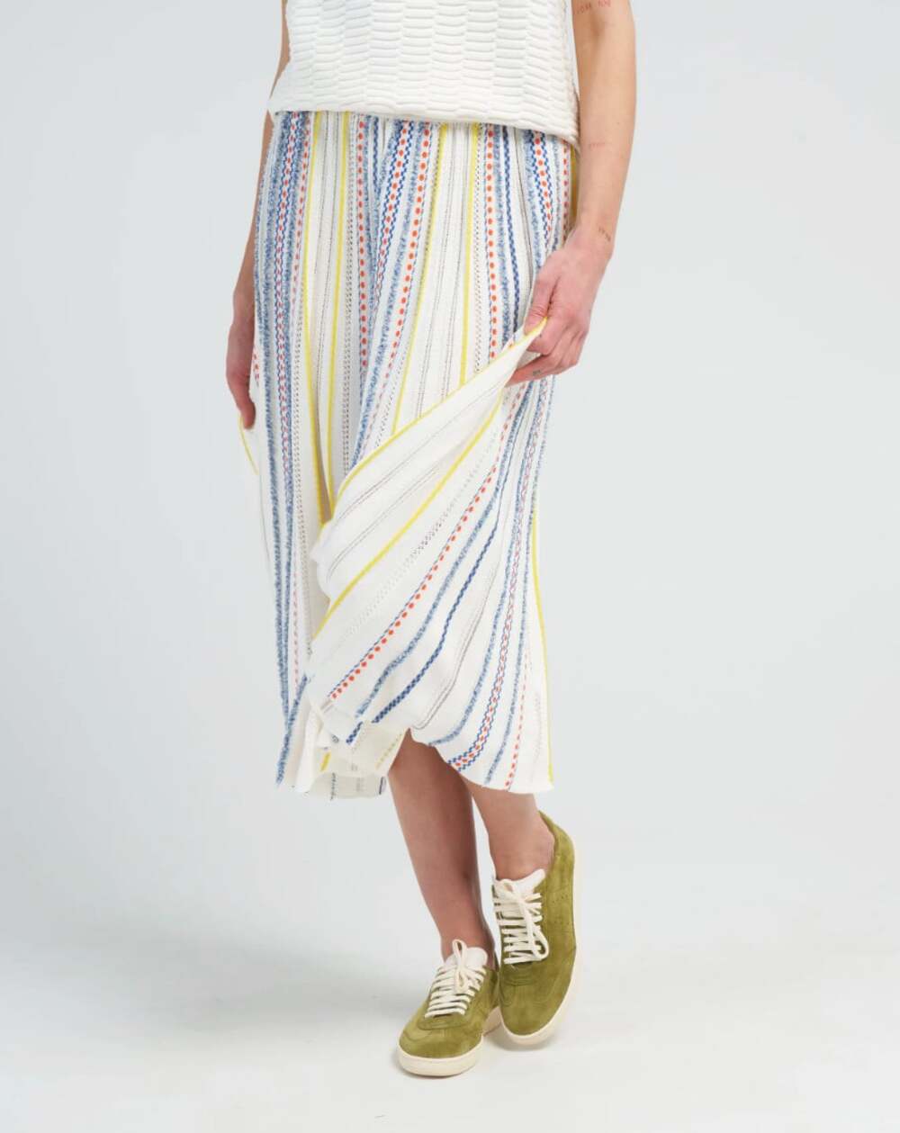 Molli Summer Pleated Jacquard Knit Skirt in Natural Pop Size Small